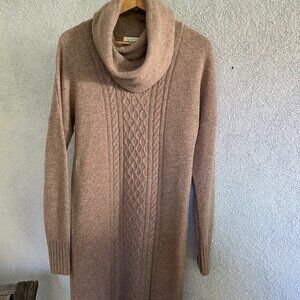 Garnet Hill Turtleneck Cableknit Sweater Dress Brown S